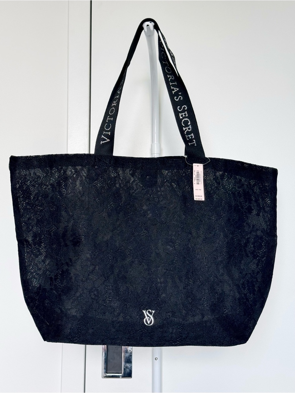 Victoria's Secret Black Lace Tote Bag Logo Rhinestone Strap Bedazzled Whimsigoth